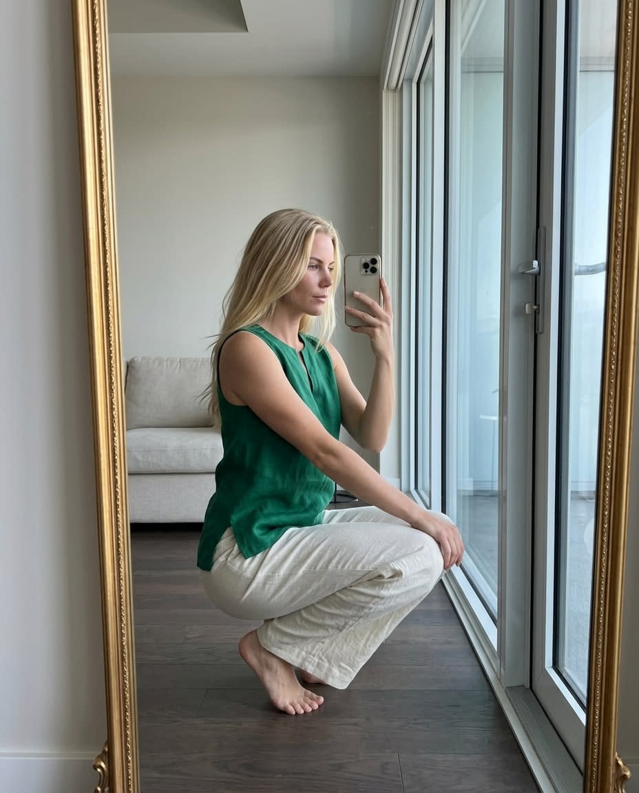 Sleeveless Split-Neck Linen Shell Top