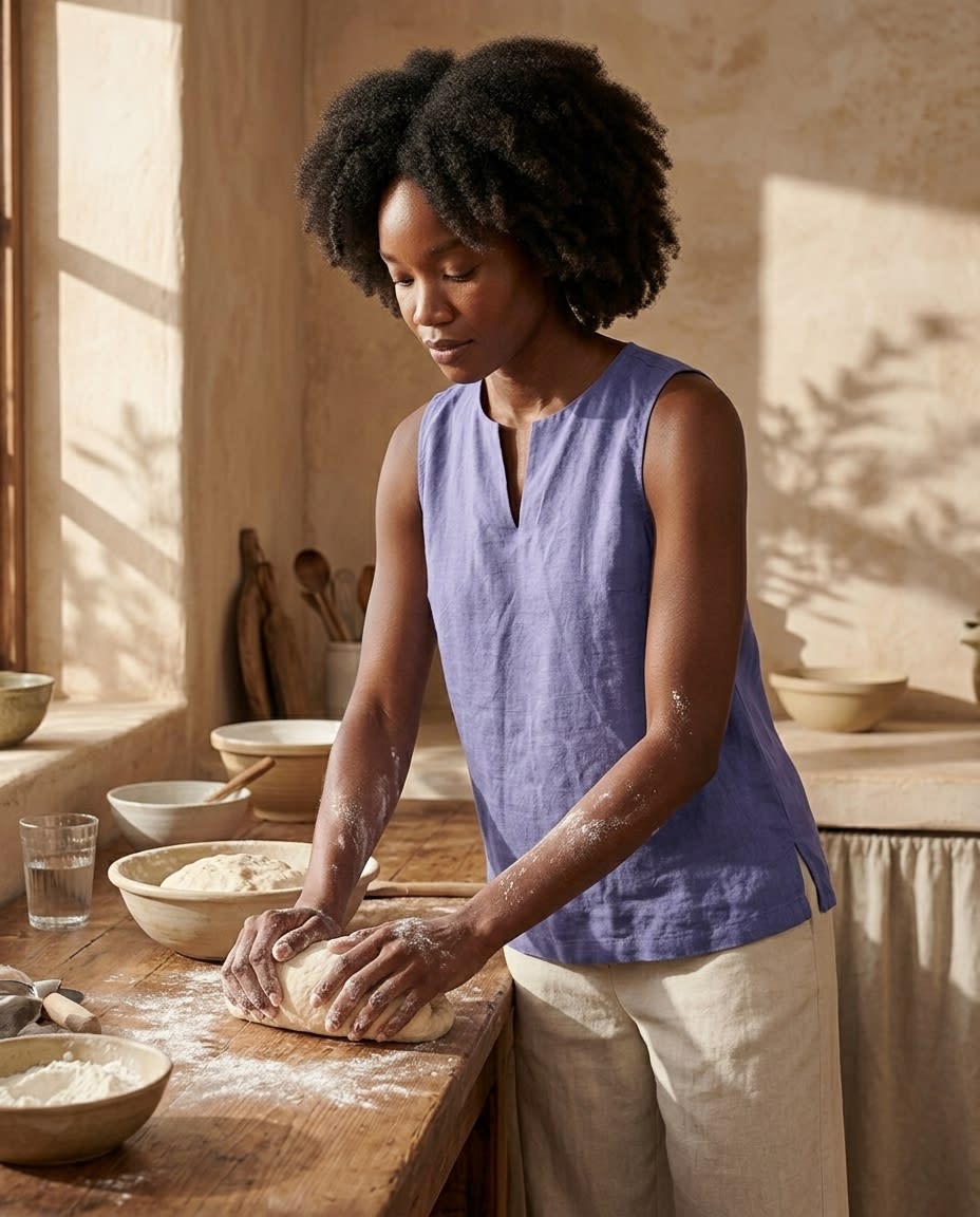 Sleeveless Split-Neck Linen Shell Top