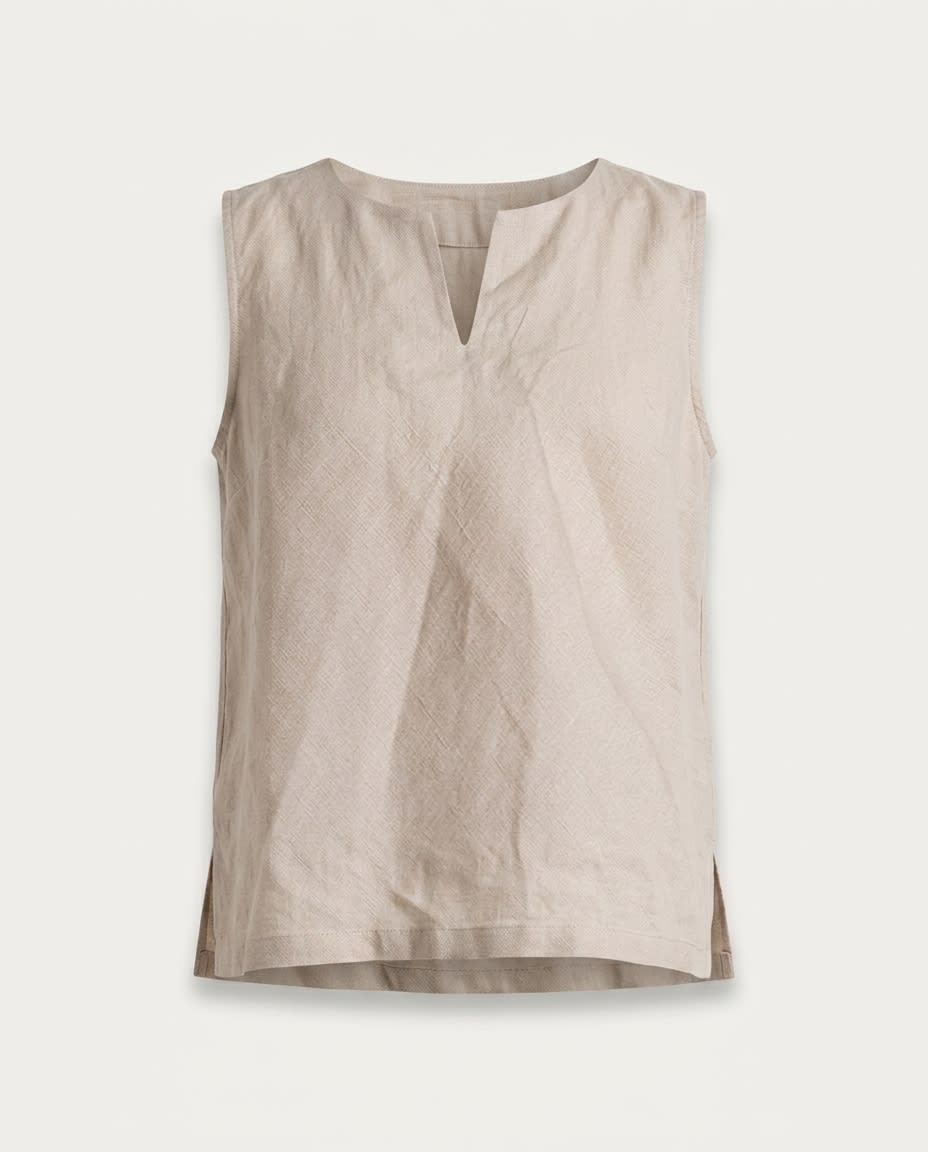 Sleeveless Split-Neck Linen Shell Top