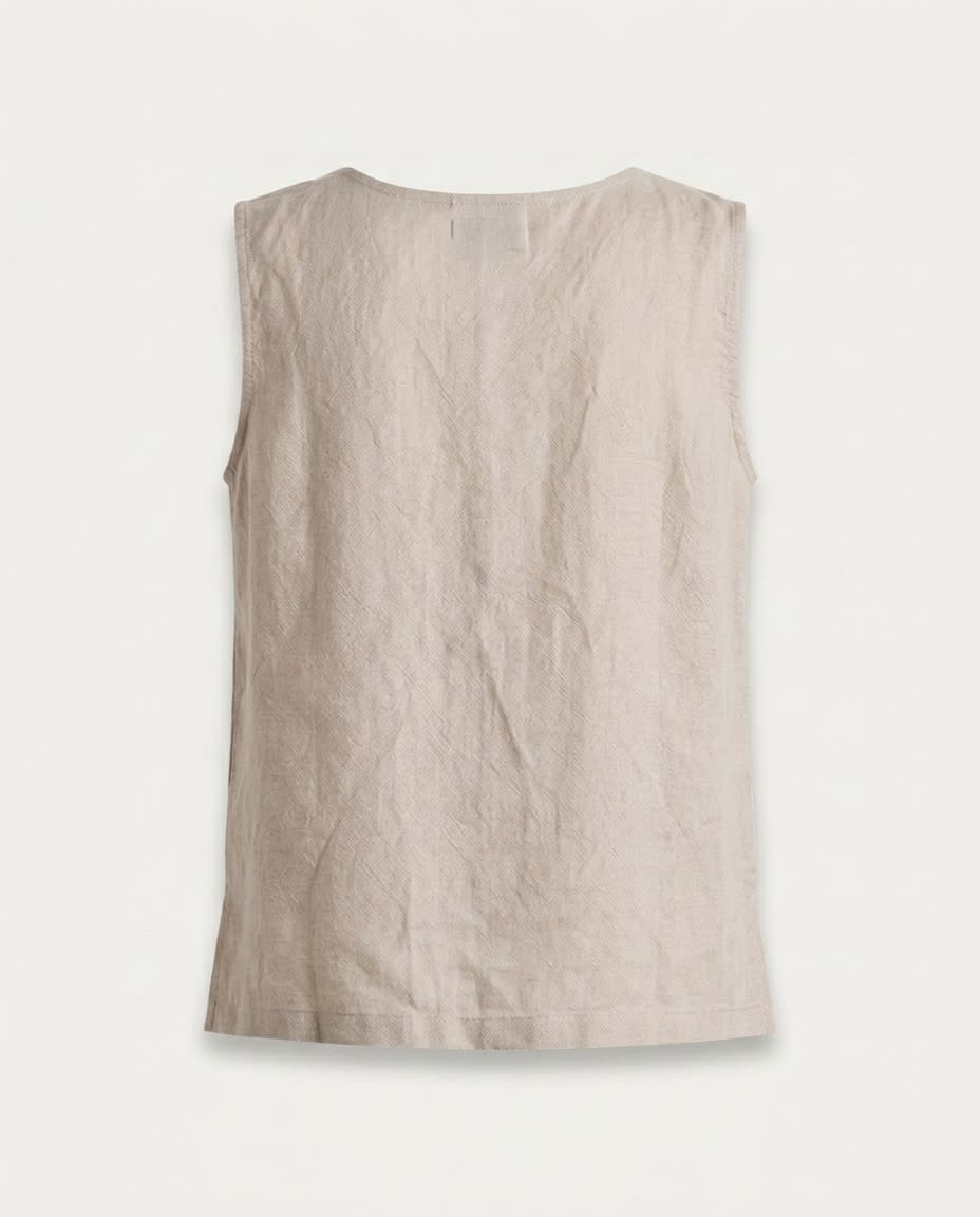 Sleeveless Split-Neck Linen Shell Top
