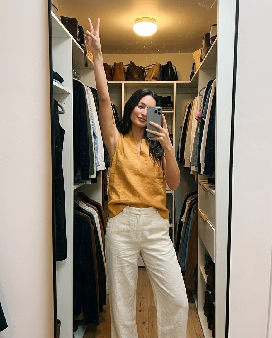 Sleeveless Split-Neck Linen Shell Top