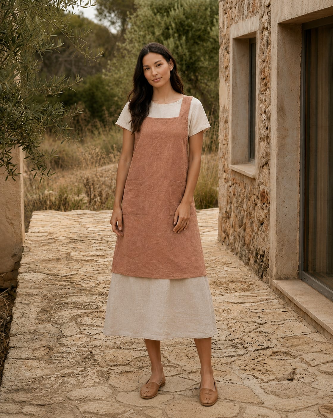 Crossback Pinafore Linen Apron Dress