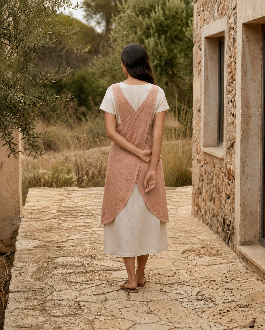 Crossback Pinafore Linen Apron Dress