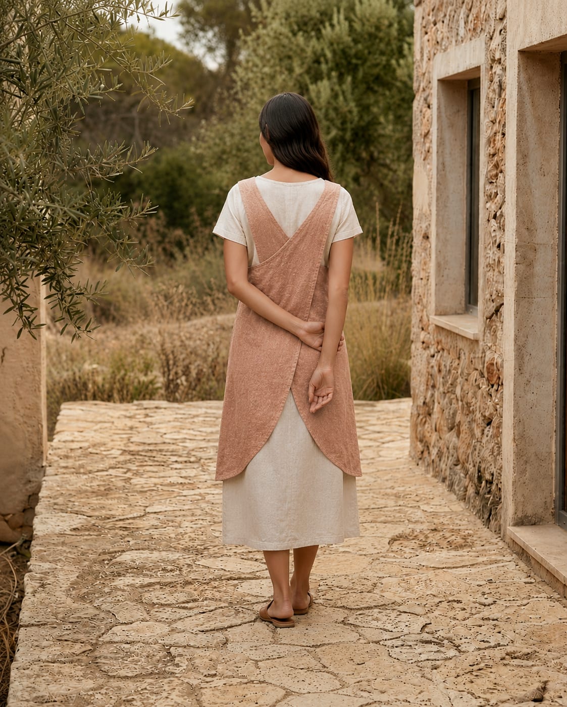 Crossback Pinafore Linen Apron Dress