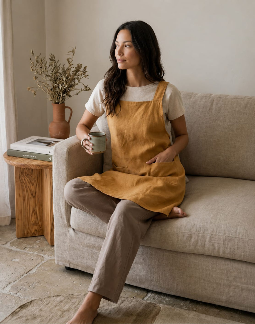 Crossback Pinafore Linen Apron Dress