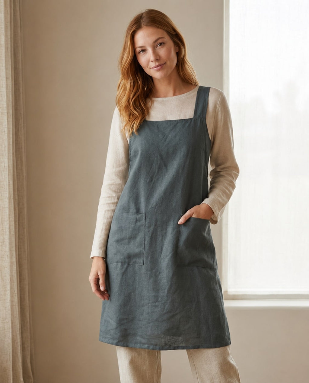 Crossback Pinafore Linen Apron Dress