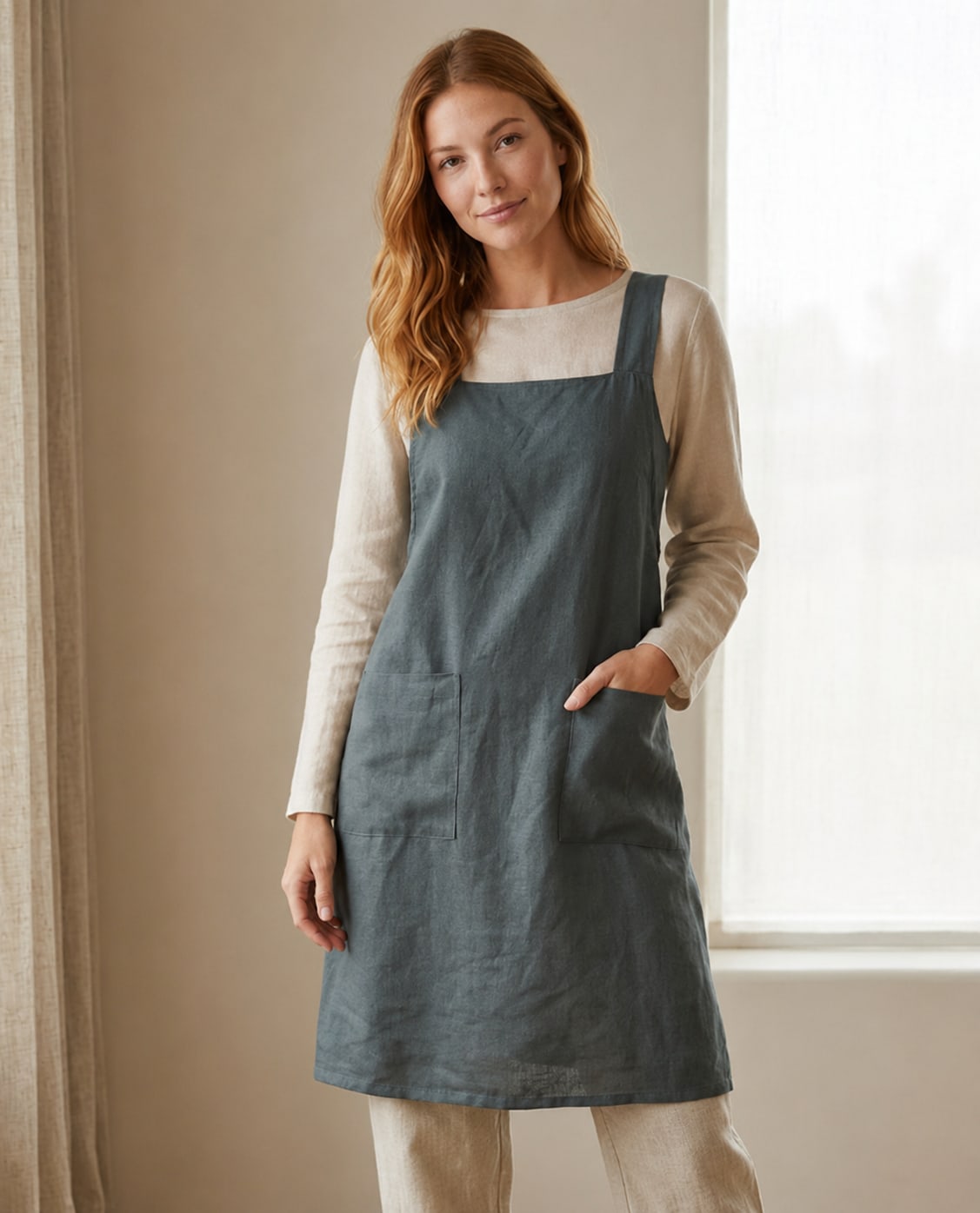 Crossback Pinafore Linen Apron Dress