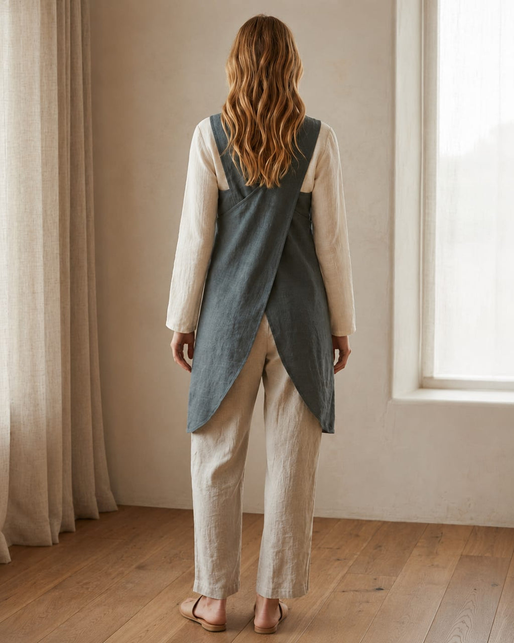 Crossback Pinafore Linen Apron Dress