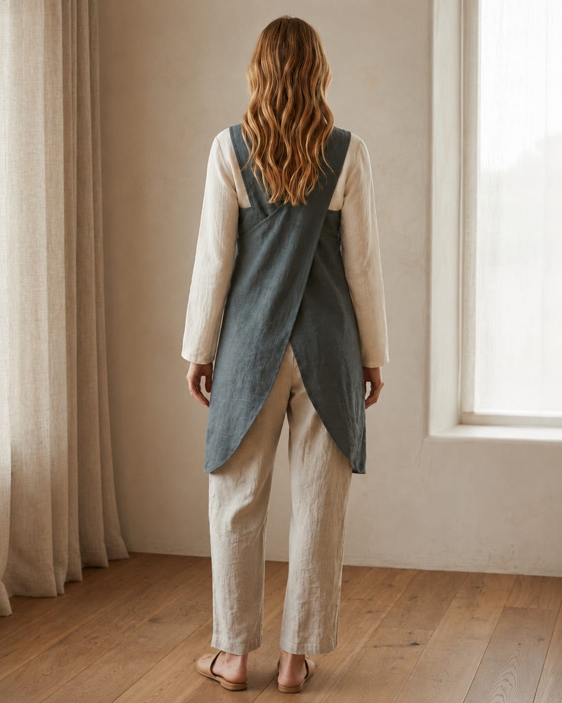 Crossback Pinafore Linen Apron Dress