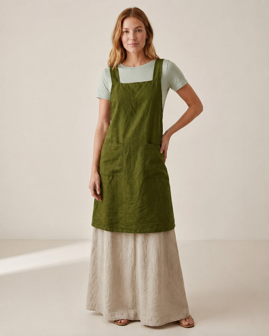 Crossback Pinafore Linen Apron Dress