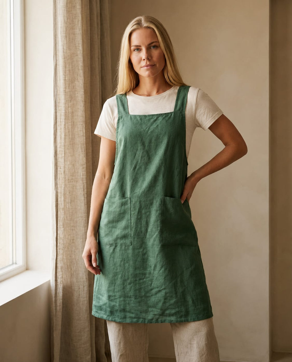 Crossback Pinafore Linen Apron Dress