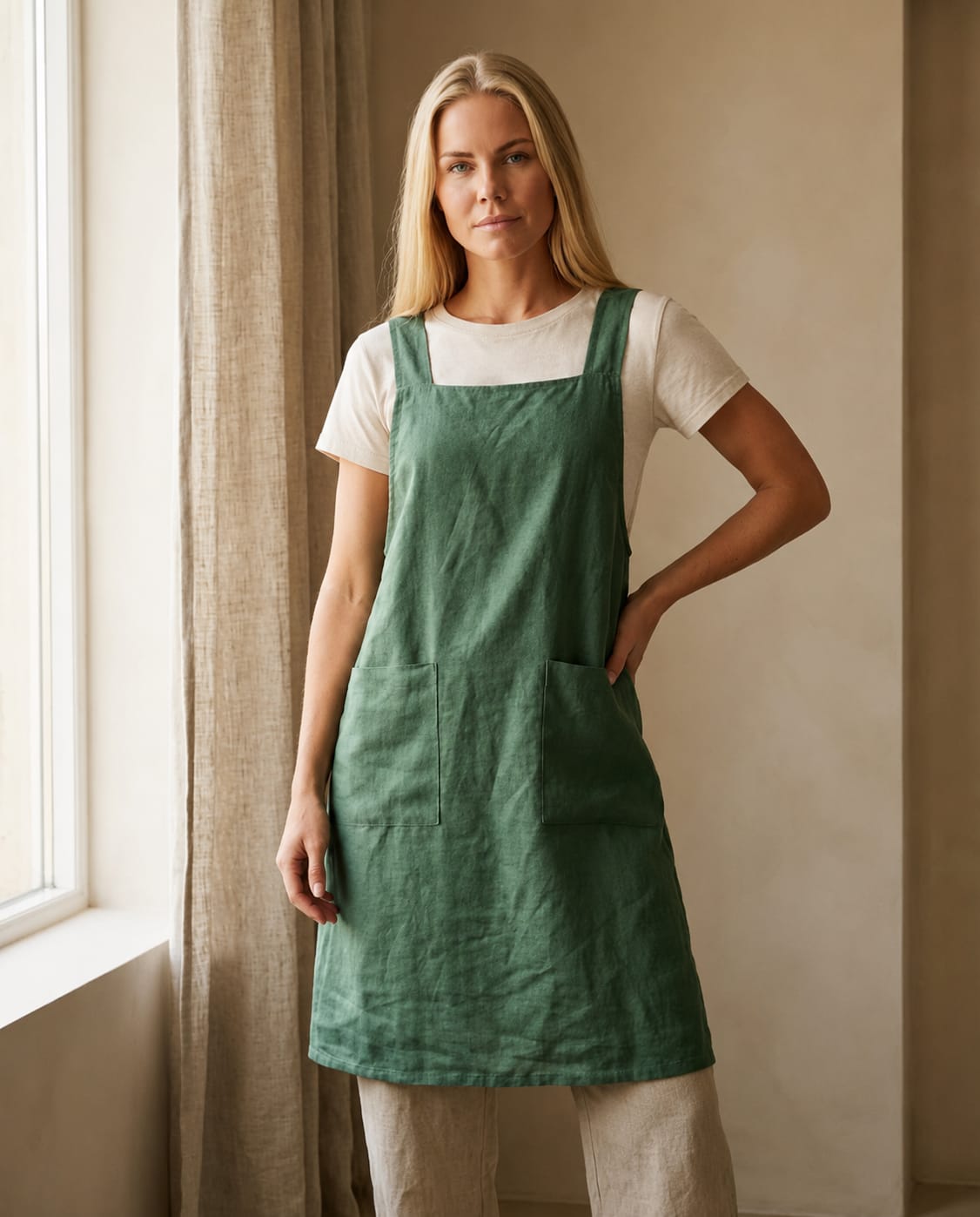 Crossback Pinafore Linen Apron Dress