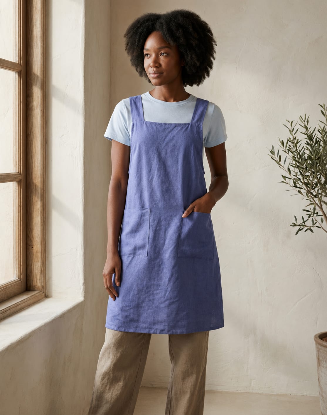 Crossback Pinafore Linen Apron Dress