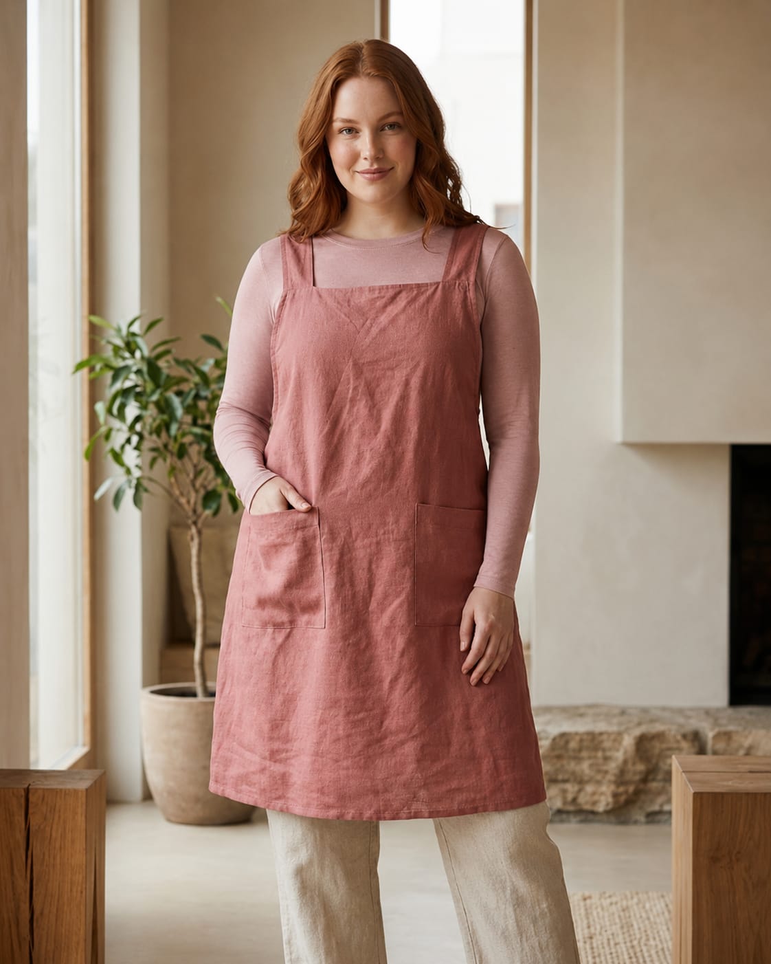 Crossback Pinafore Linen Apron Dress