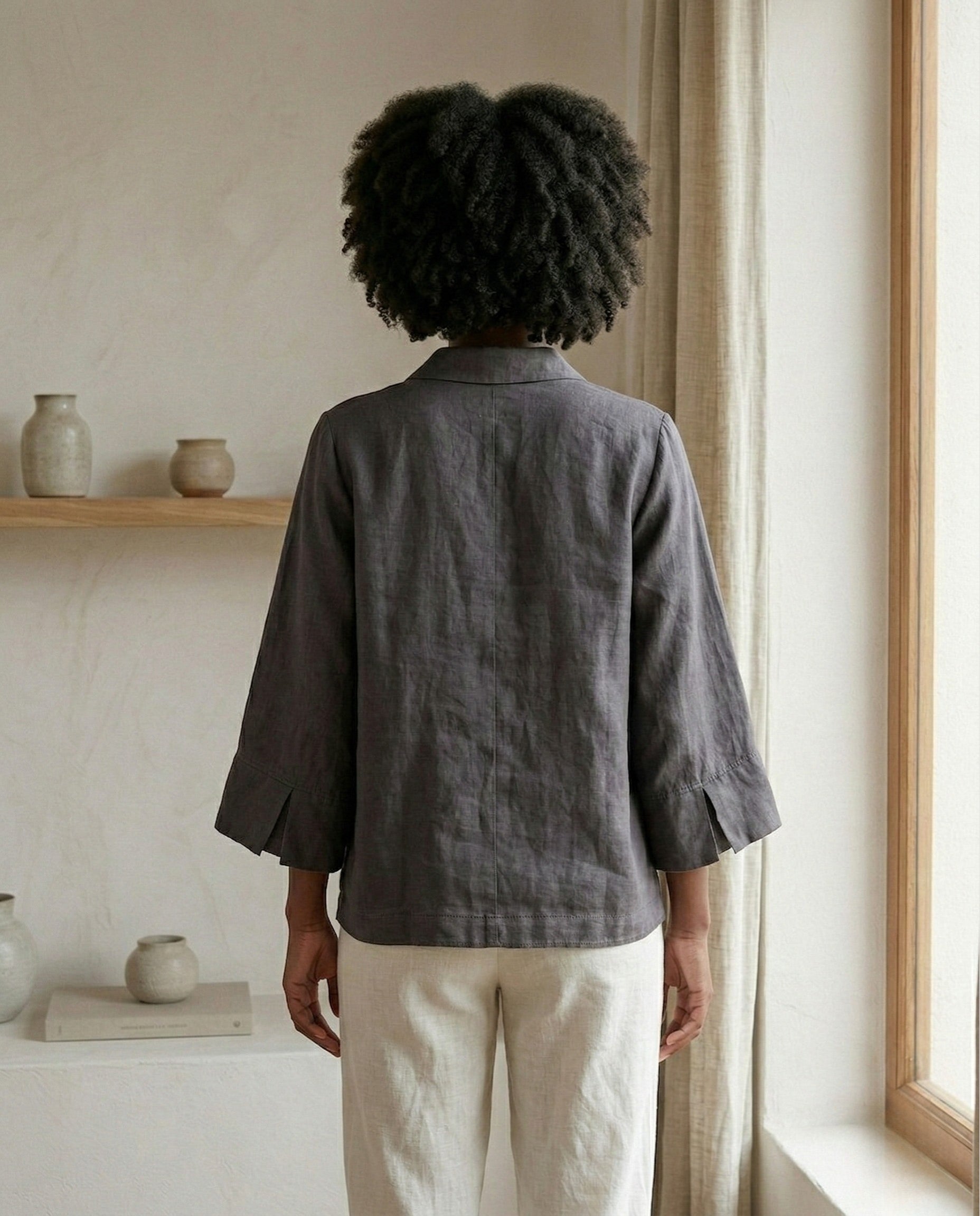 Linen Blouse with Batwing Sleeves