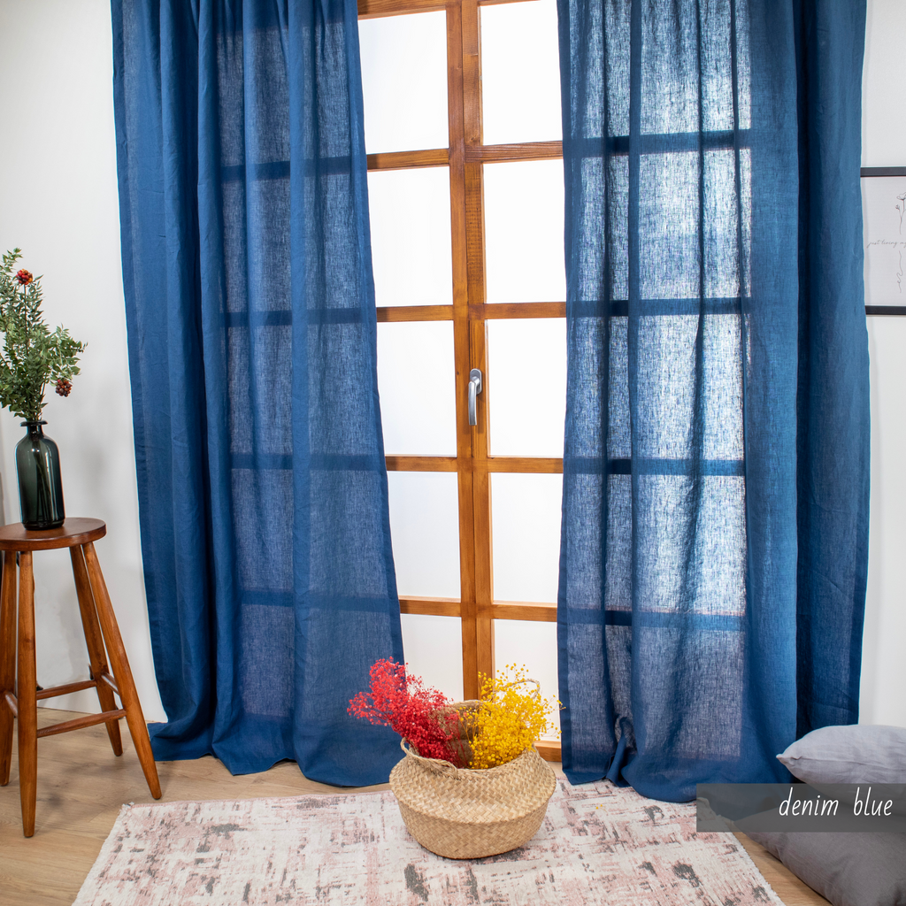 RUFFLED Linen Curtains with rod pocket 41 COLOR 100% Natural European Linen Farmhouse Kitchen Window Amber Yellow Saffron Ship from USA