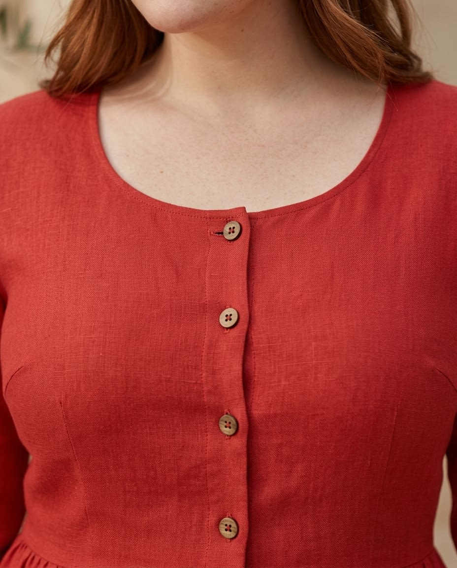 Garden Path Plus Size Buttoned Linen Midi Dress