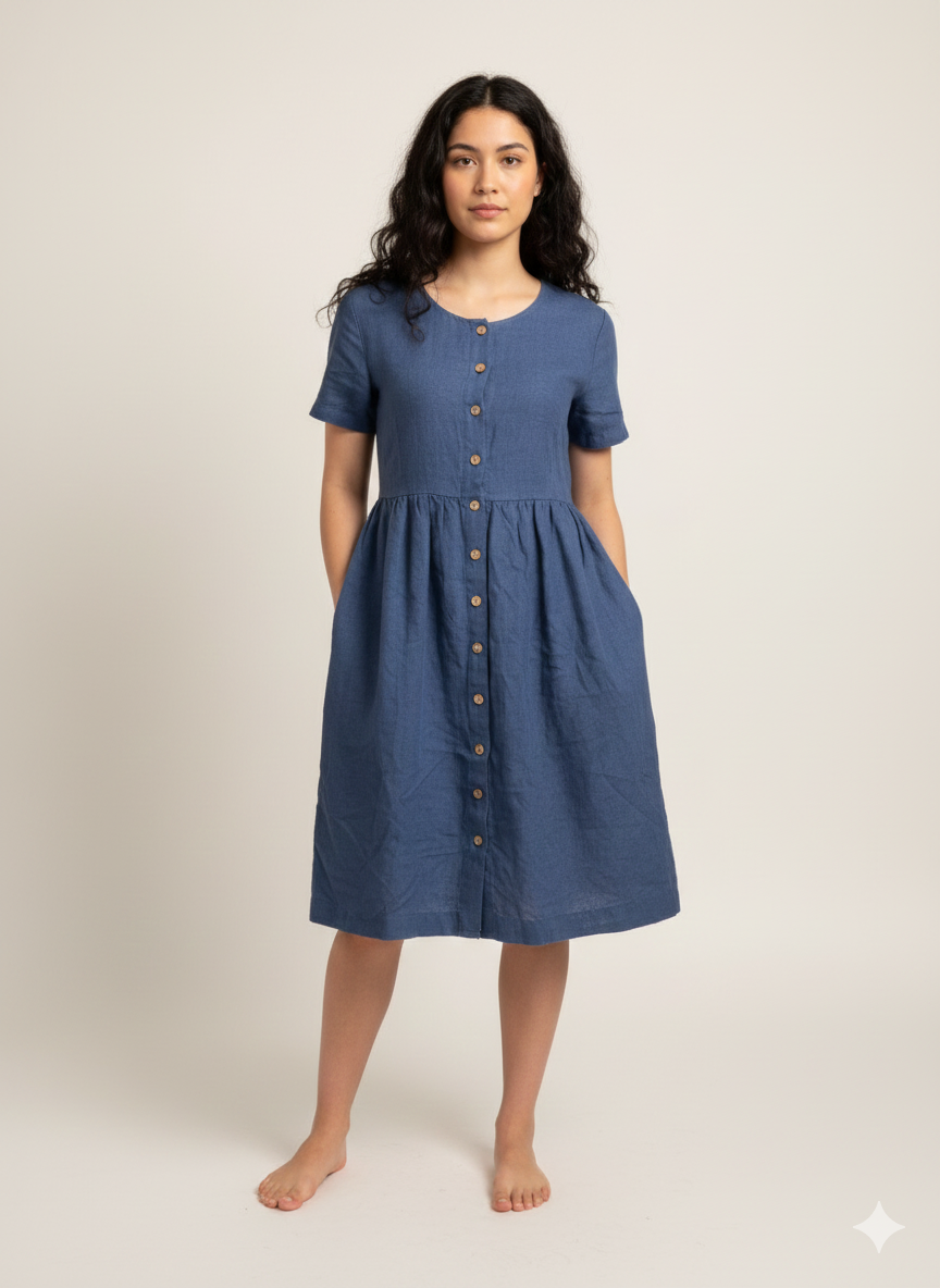 Linen Dress with Button Front
