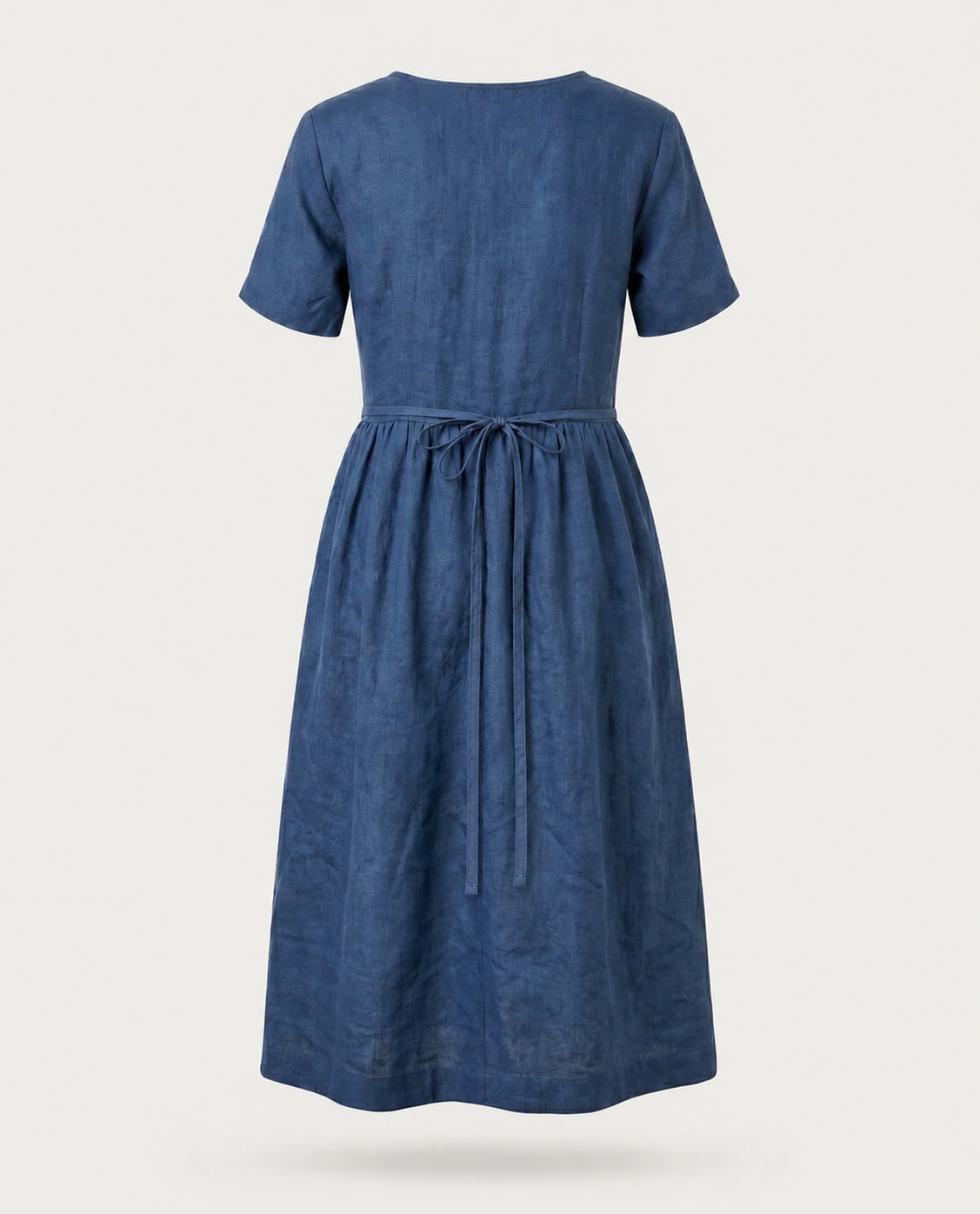 Button-Front Gathered Linen Midi Dress