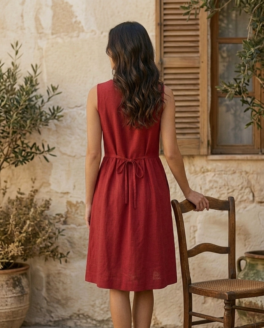 Linen Button-Front Sleeveless Dress – Choose Your Pocket Style