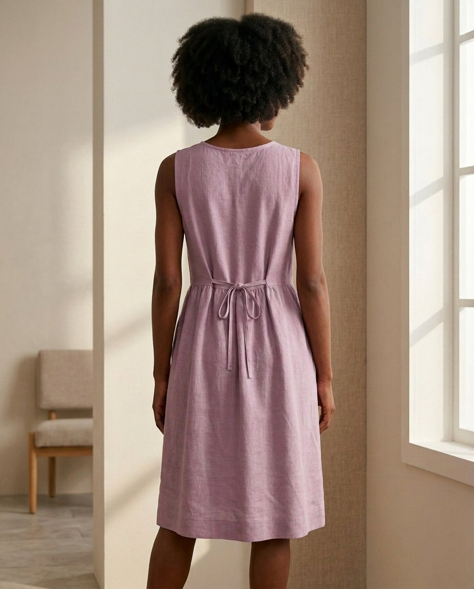 Linen Button-Front Sleeveless Dress – Choose Your Pocket Style
