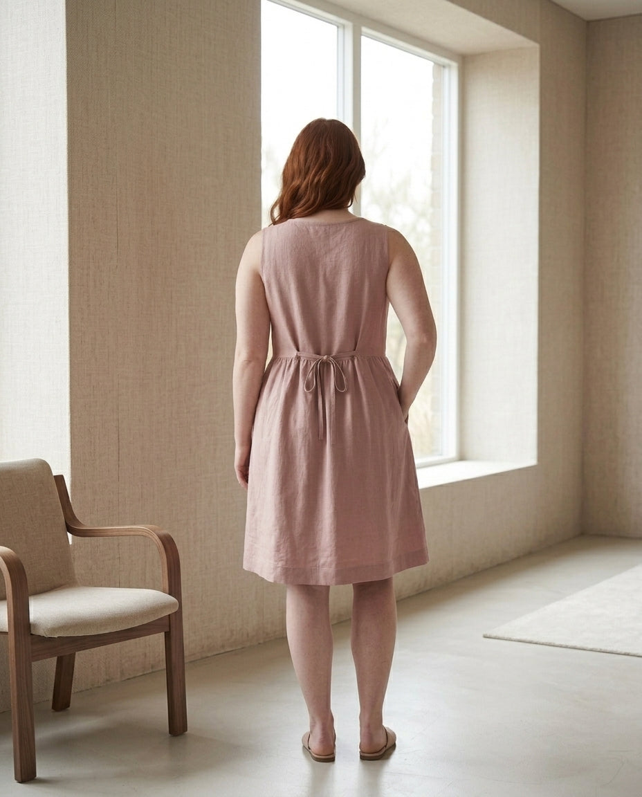 Linen Button-Front Sleeveless Dress – Choose Your Pocket Style