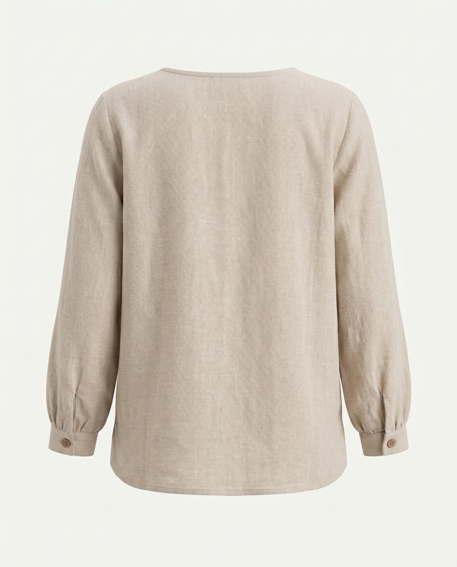 Gathered Henley Linen Blouse