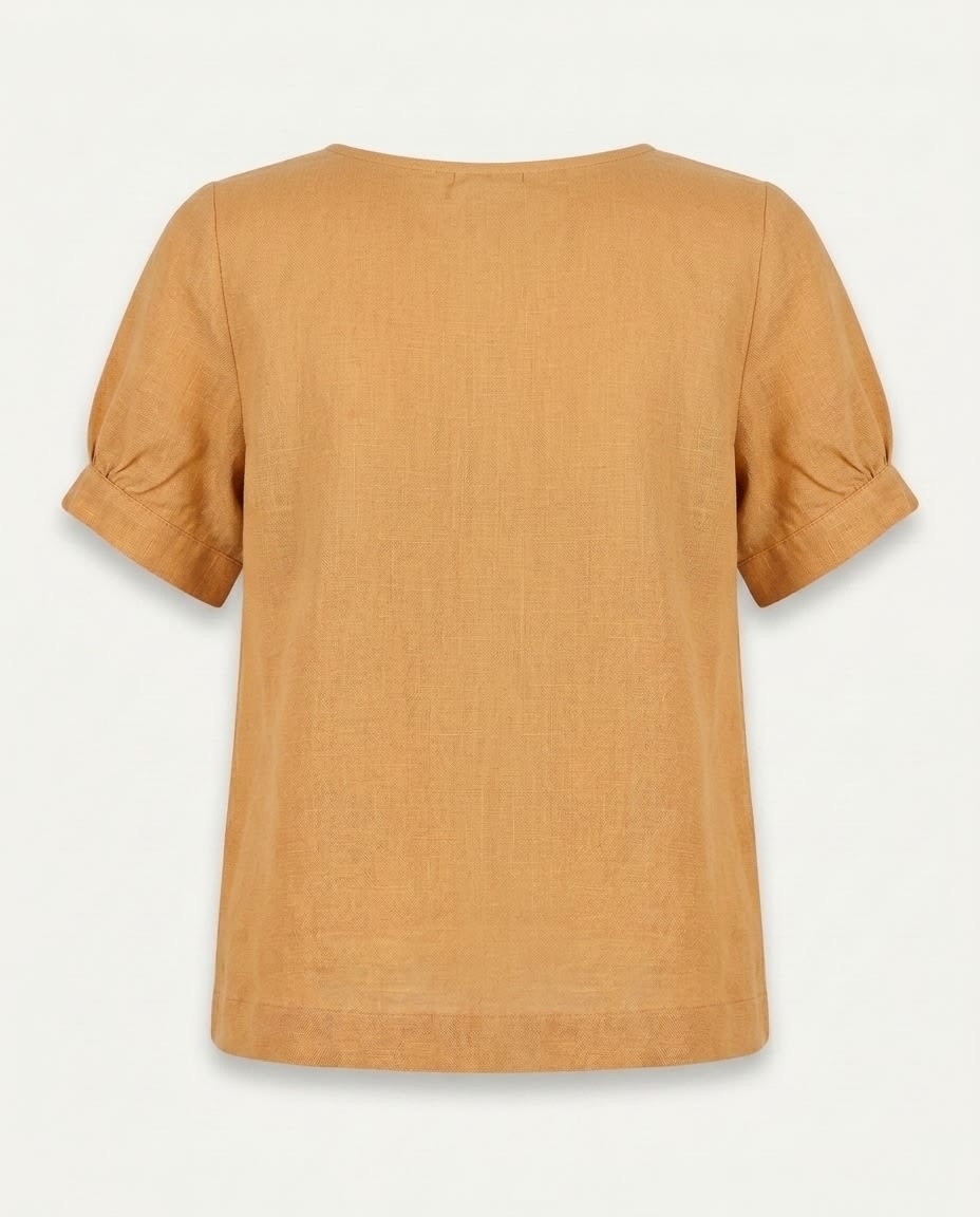 Gathered Henley Linen Blouse