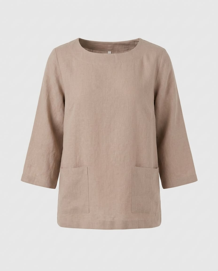 Relaxed Patch-Pocket Linen Blouse