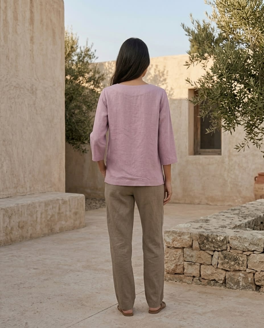 Relaxed Patch-Pocket Linen Blouse