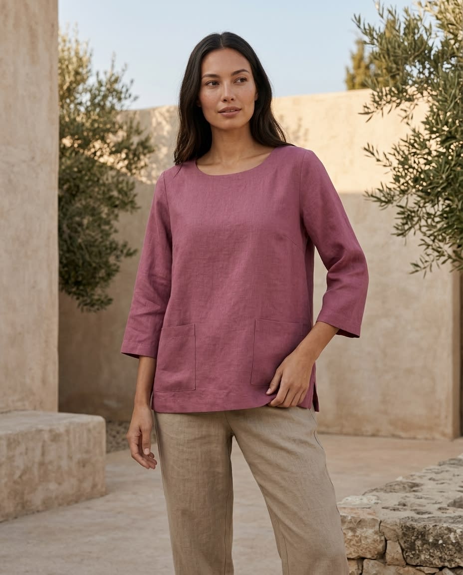 Relaxed Patch-Pocket Linen Blouse