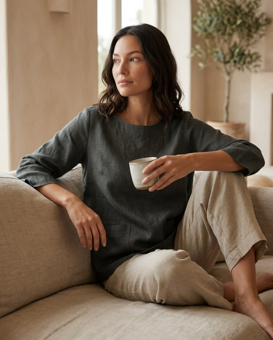 Relaxed Patch-Pocket Linen Blouse