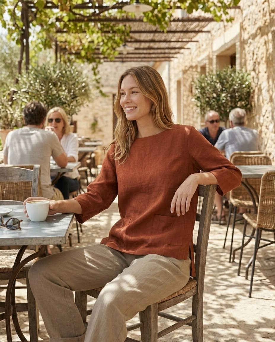 Relaxed Patch-Pocket Linen Blouse