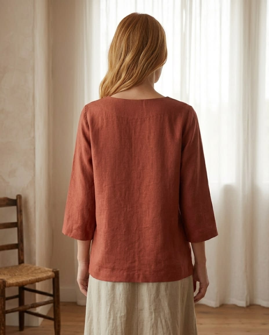 Relaxed Patch-Pocket Linen Blouse
