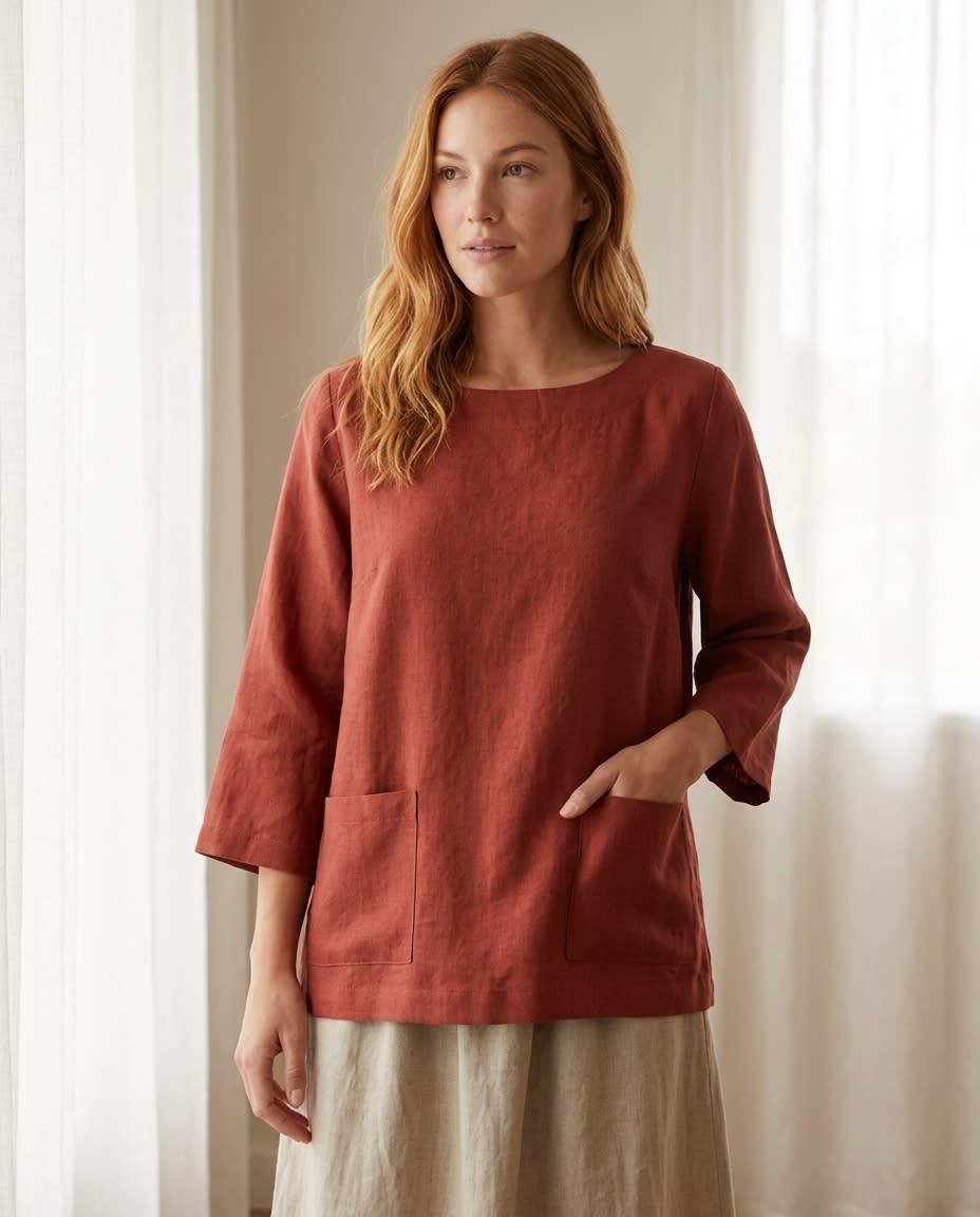 Relaxed Patch-Pocket Linen Blouse