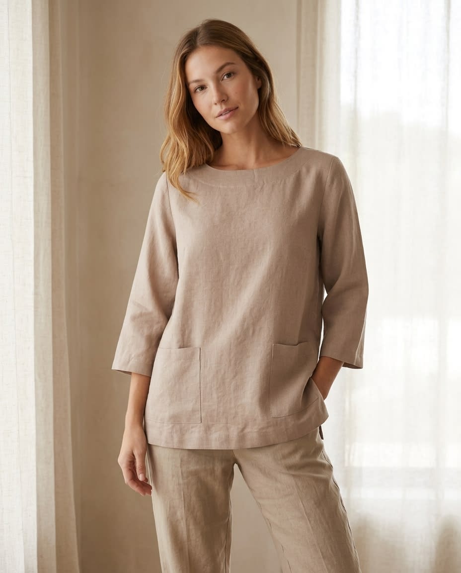 Relaxed Patch-Pocket Linen Blouse