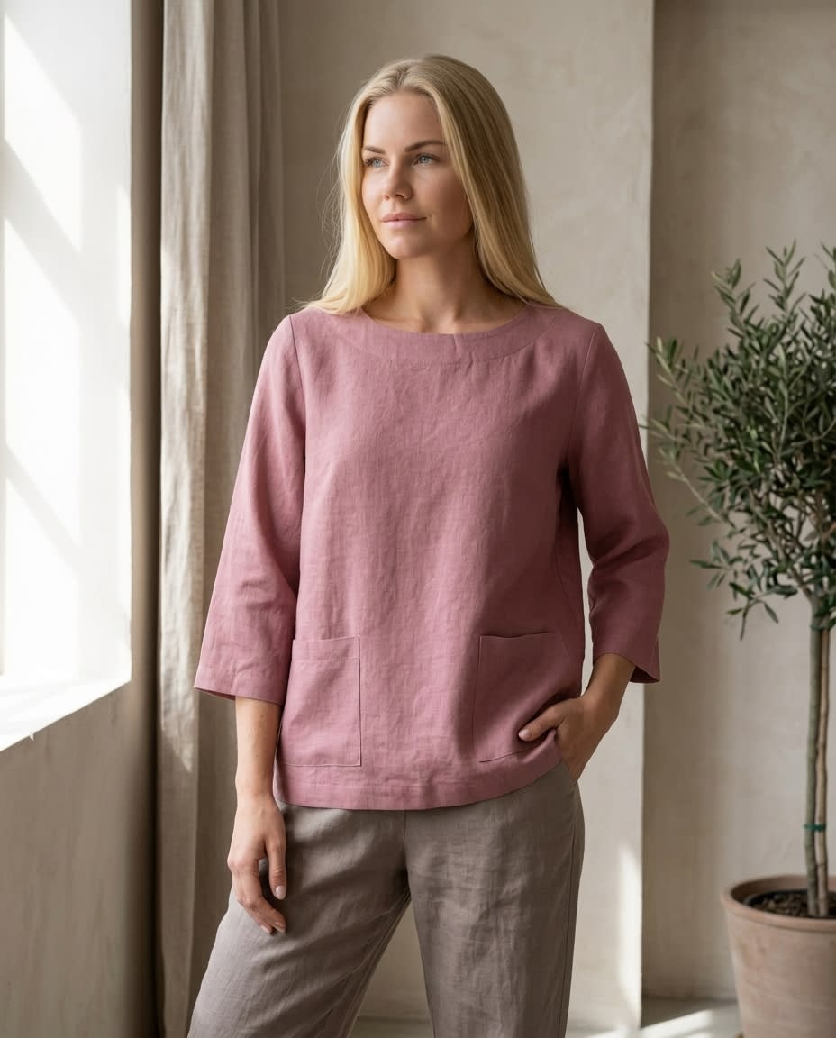 Relaxed Patch-Pocket Linen Blouse