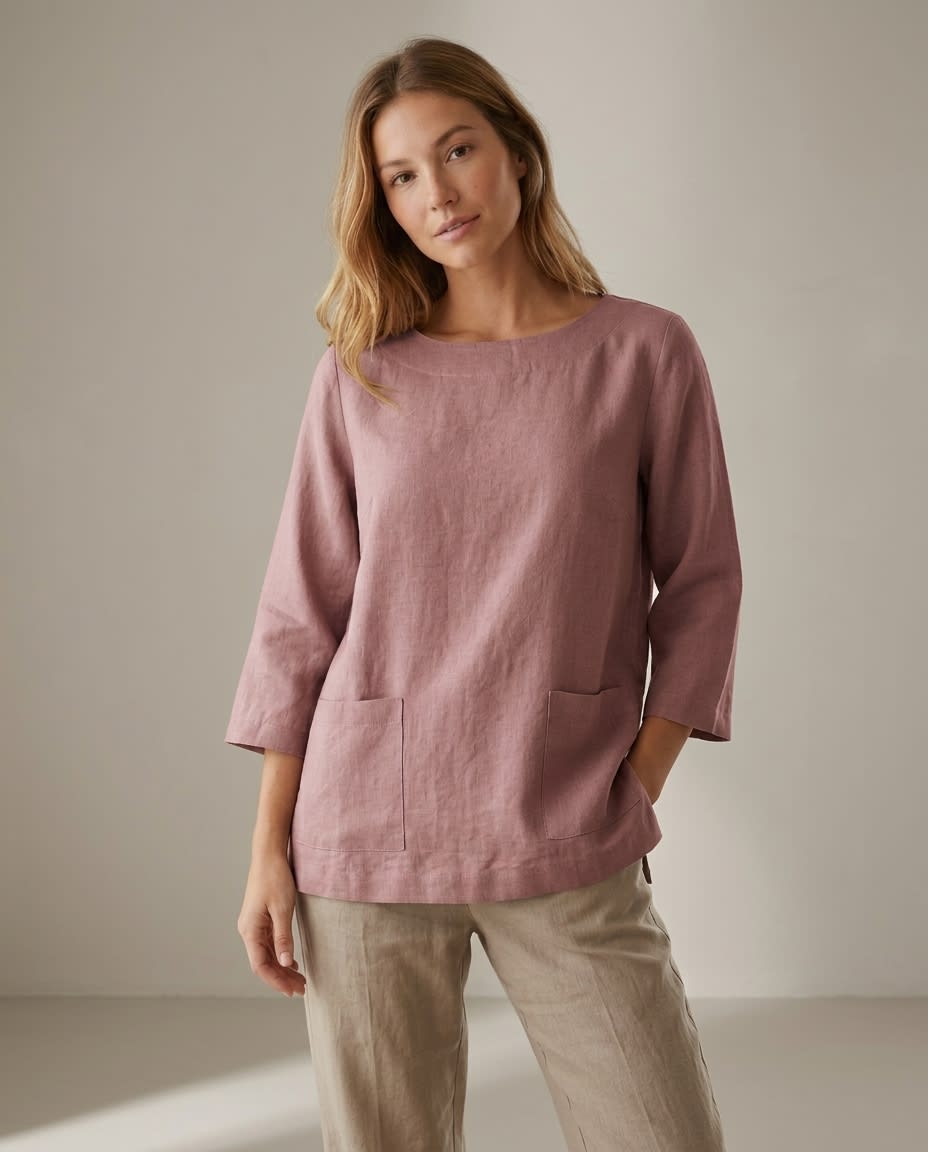 Relaxed Patch-Pocket Linen Blouse