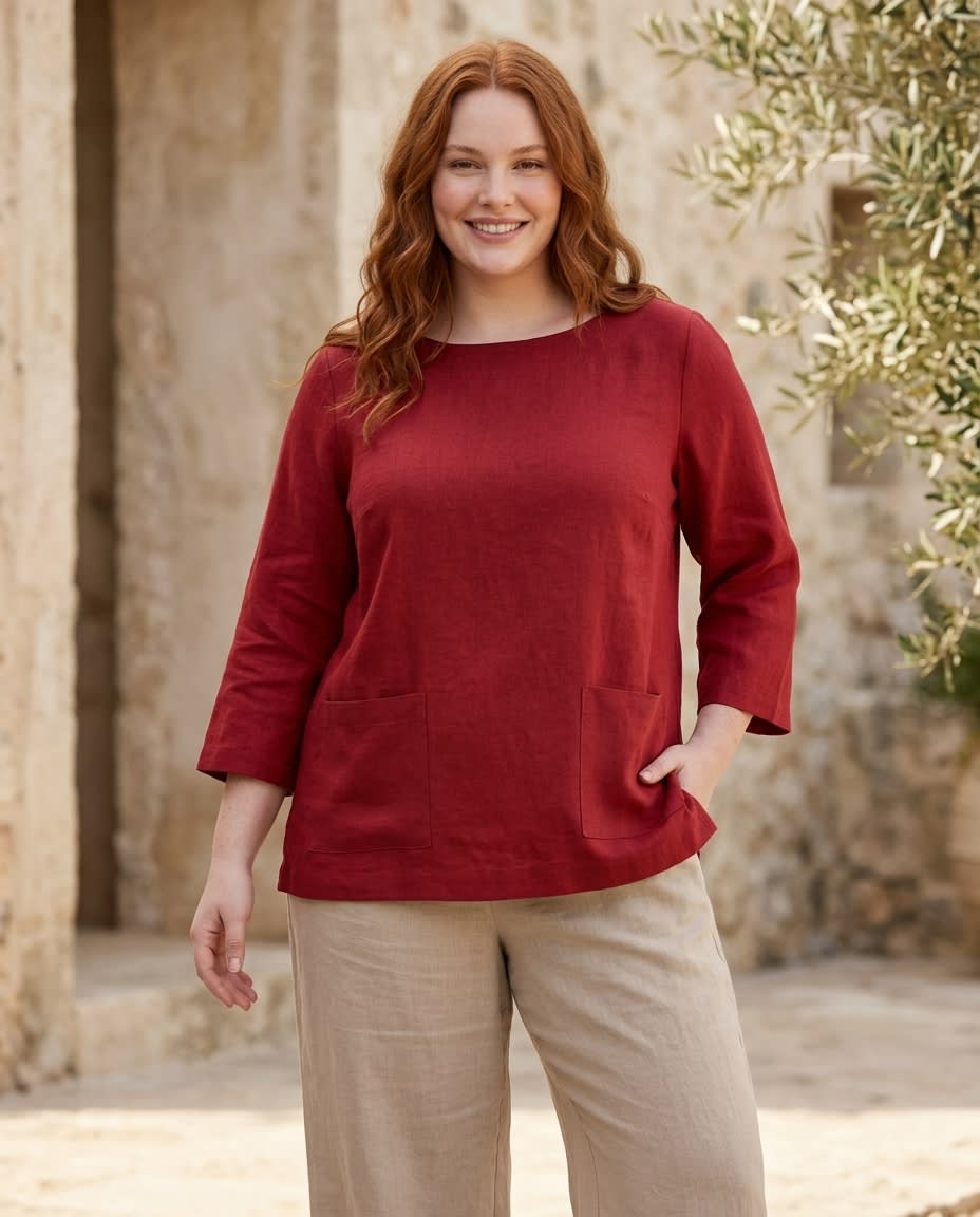 Relaxed Patch-Pocket Linen Blouse