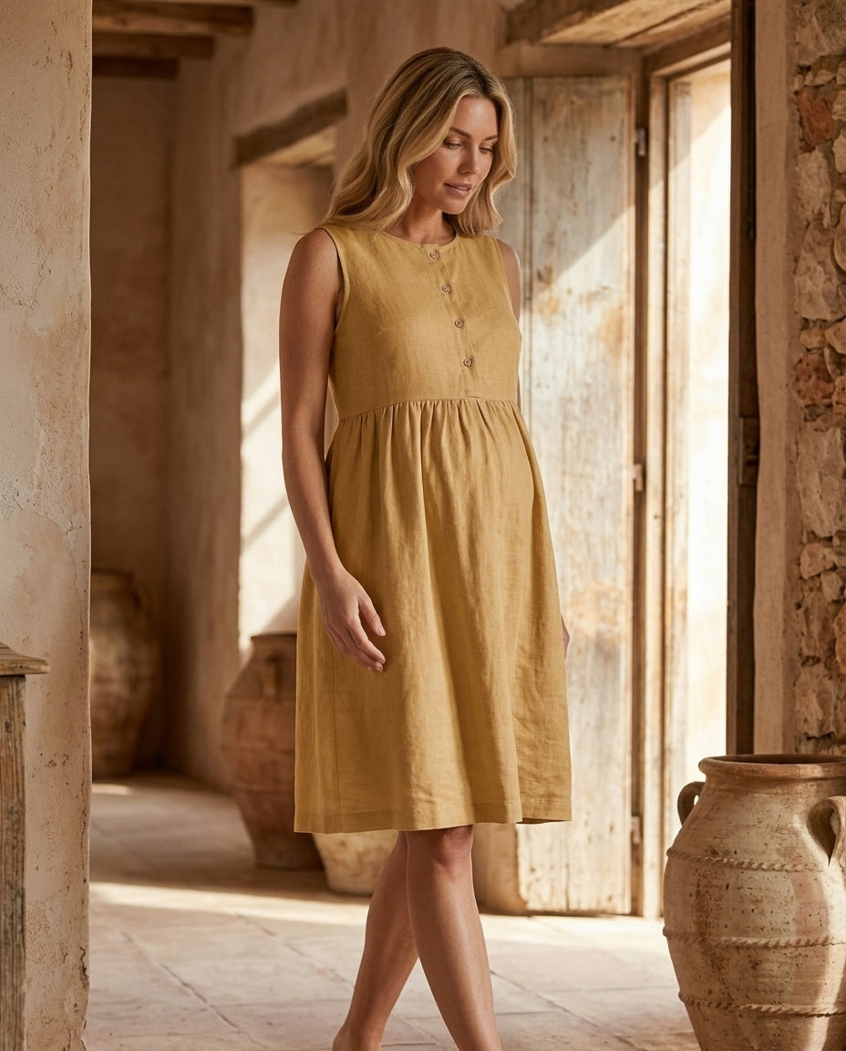 Maternity Linen Midi Dress