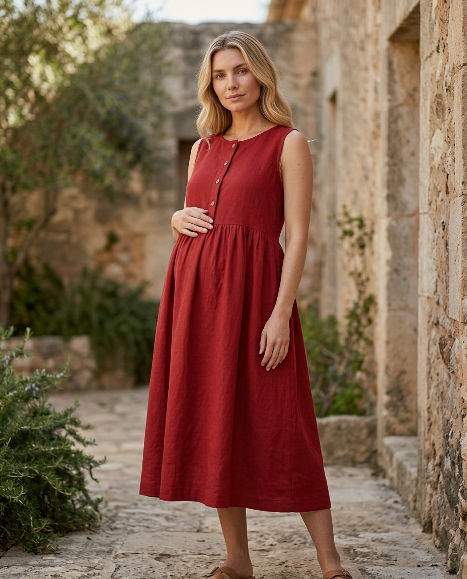 Maternity Linen Midi Dress