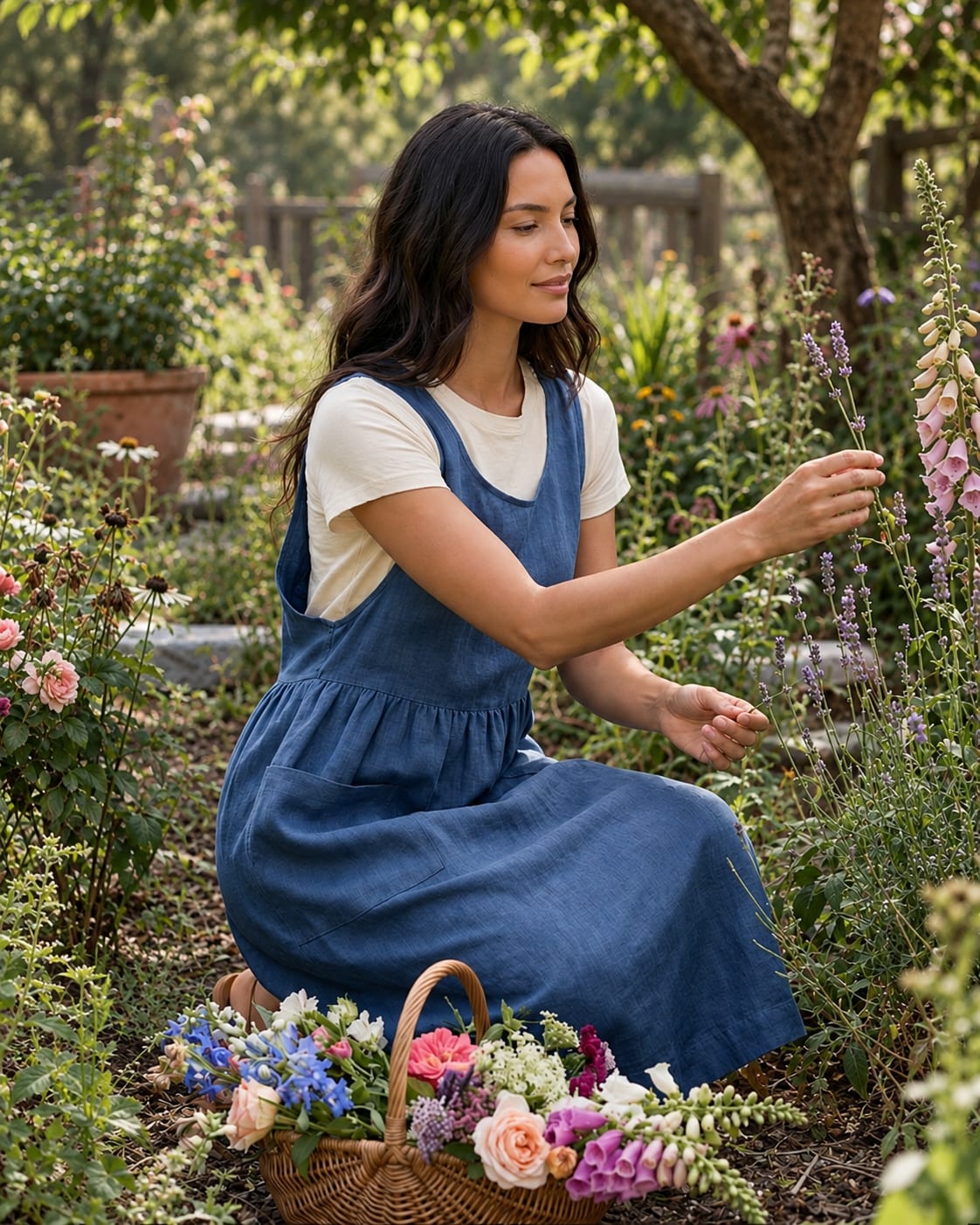 Sleeveless Linen Pinafore Pocket Dress