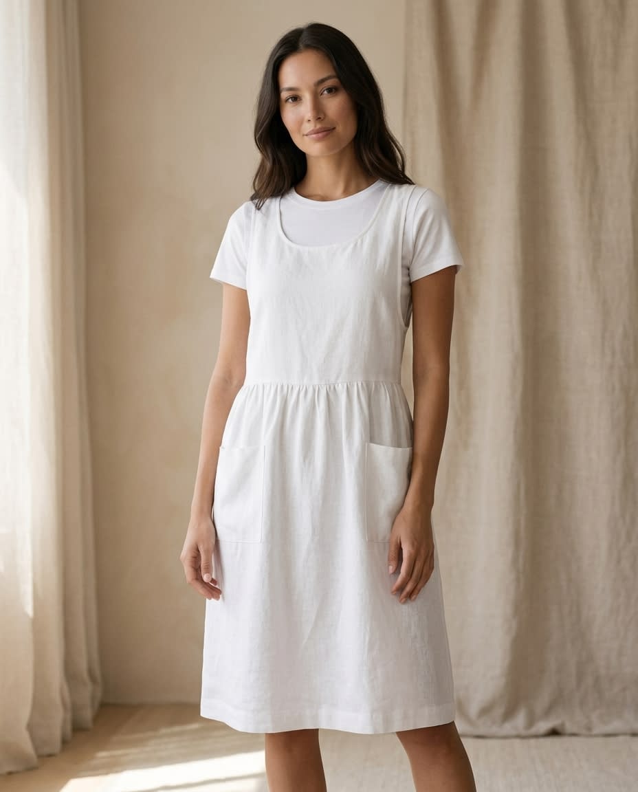 Sleeveless Linen Pinafore Pocket Dress