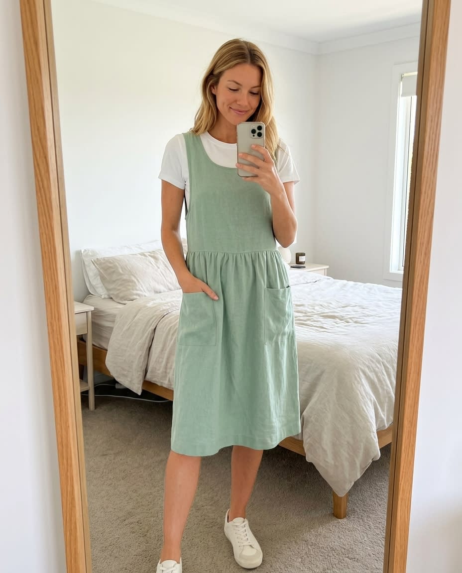 Sleeveless Linen Pinafore Pocket Dress