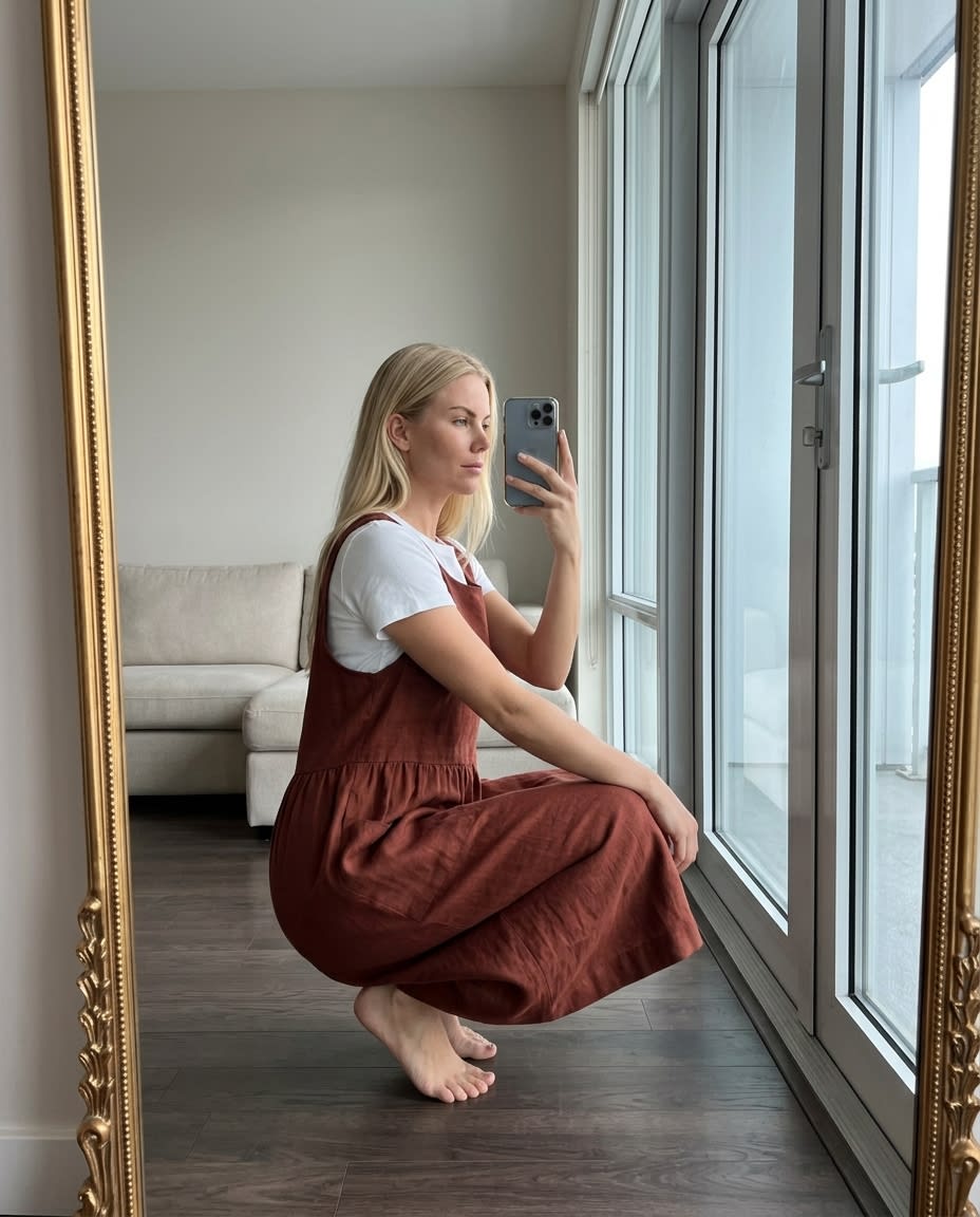 Sleeveless Linen Pinafore Pocket Dress