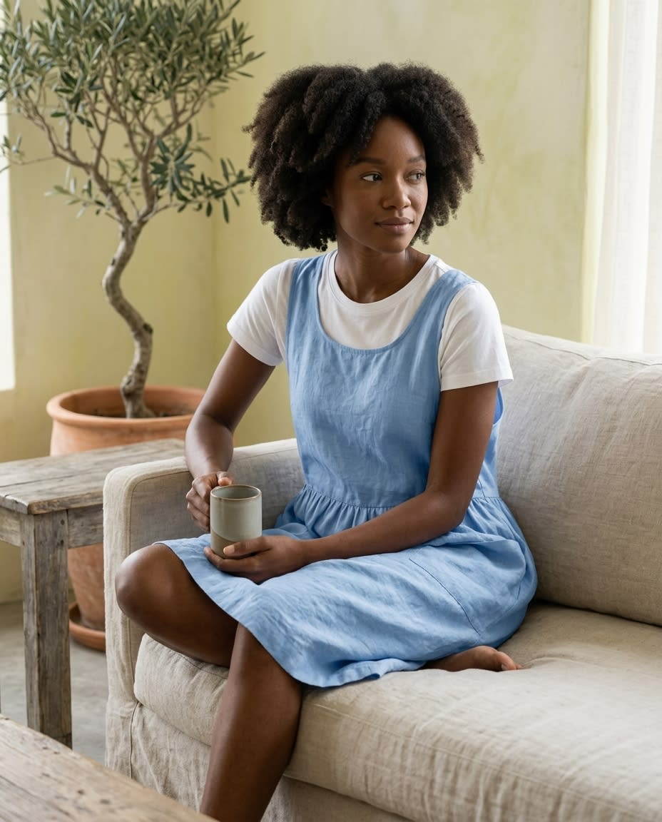 Sleeveless Linen Pinafore Pocket Dress