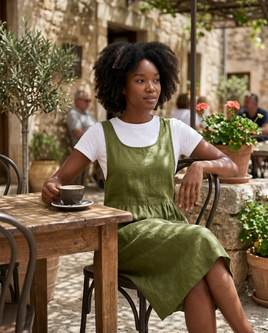 Sleeveless Linen Pinafore Pocket Dress