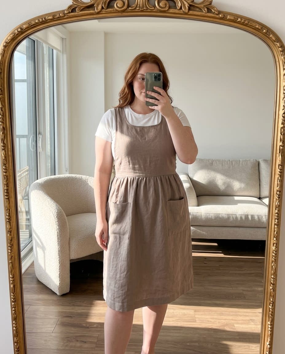 Sleeveless Linen Pinafore Pocket Dress