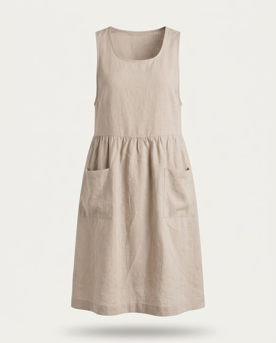 Sleeveless Linen Pinafore Pocket Dress