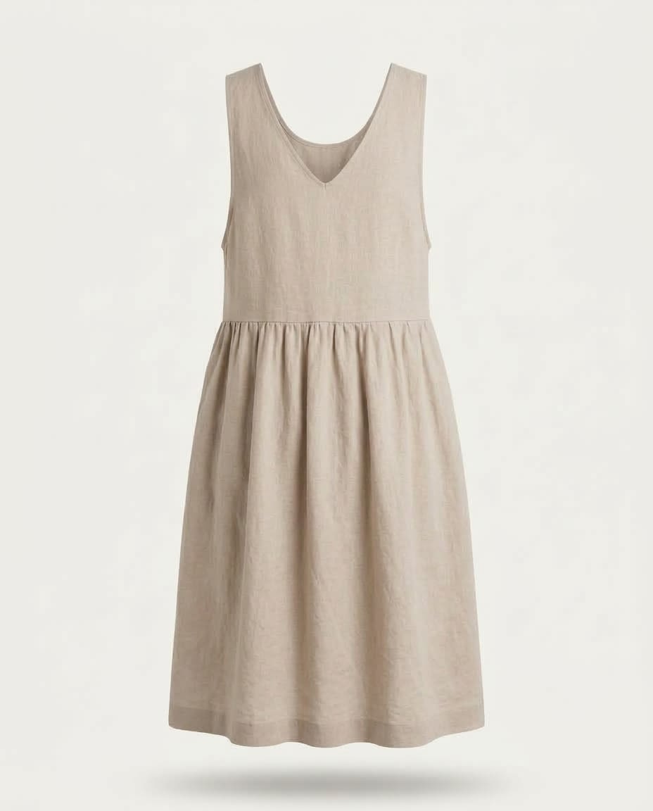 Sleeveless Linen Pinafore Pocket Dress